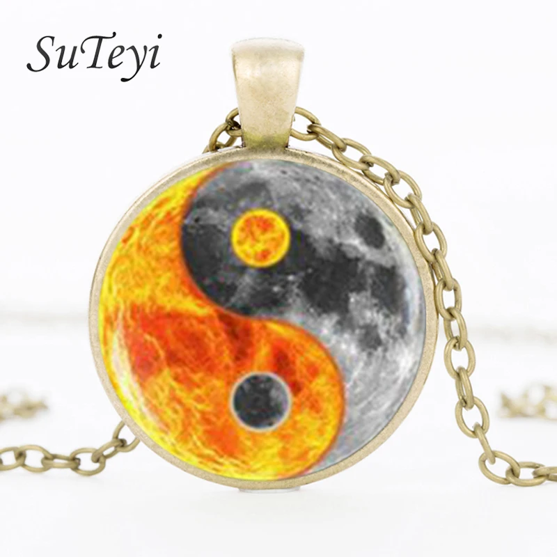 

SUTEYI 2017 Pendant Taiji Yin Yang Balance Of Nature Pendant necklace Black Dome Chain Dome Chain Charms Pendant Fashion gift