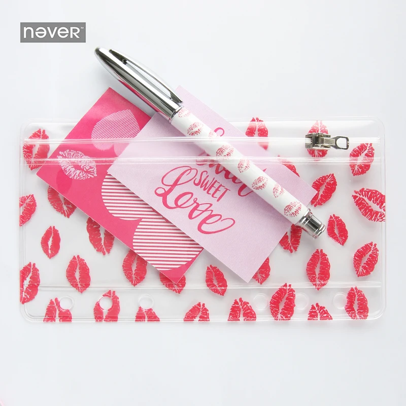 

NEVER Red lips PVC Transparent storage bag for filofax Spiral notebook A6 planner diary accessories Chancellory gift stationery