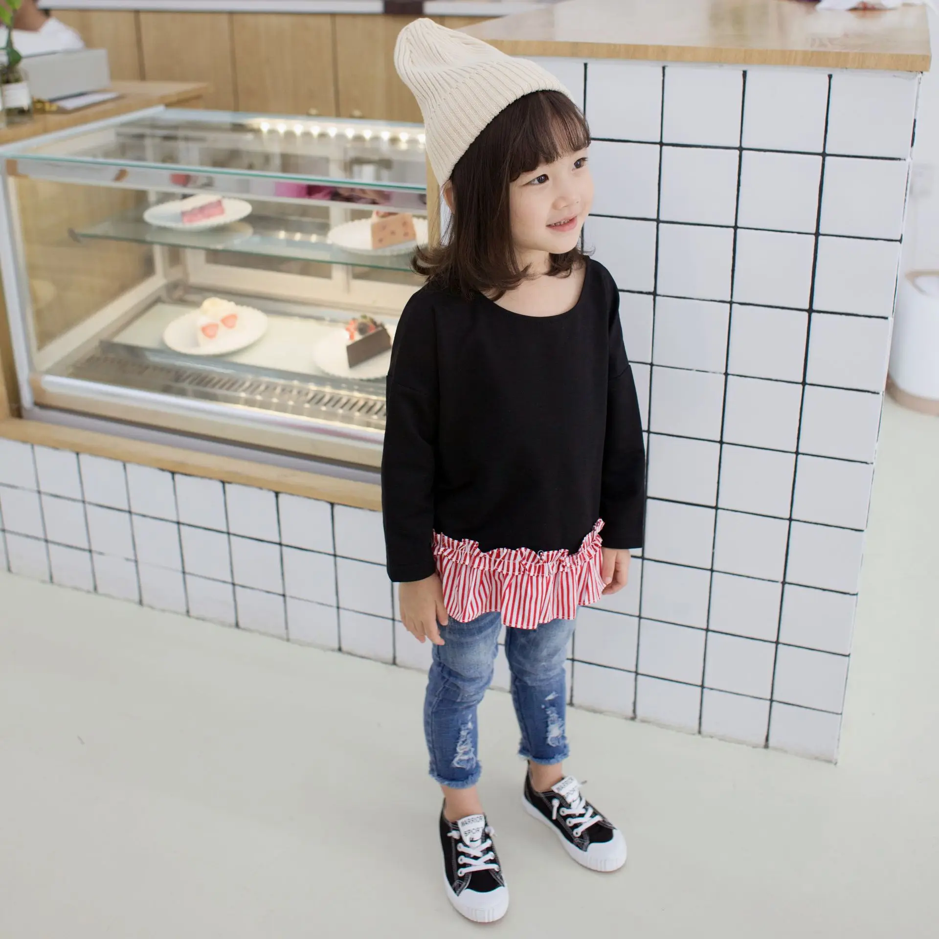 New Arrival Fashion Baby Girl T Shirt Kids Long Sleeve Sweatshirt Toddler Girl Patchwork Pullovers Top Tees Girl T Shirt