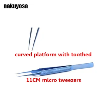 

curved platform with toothed tweezers Titanium microsurgical ophthalmology instruments 11cm microscopic tweezers forceps