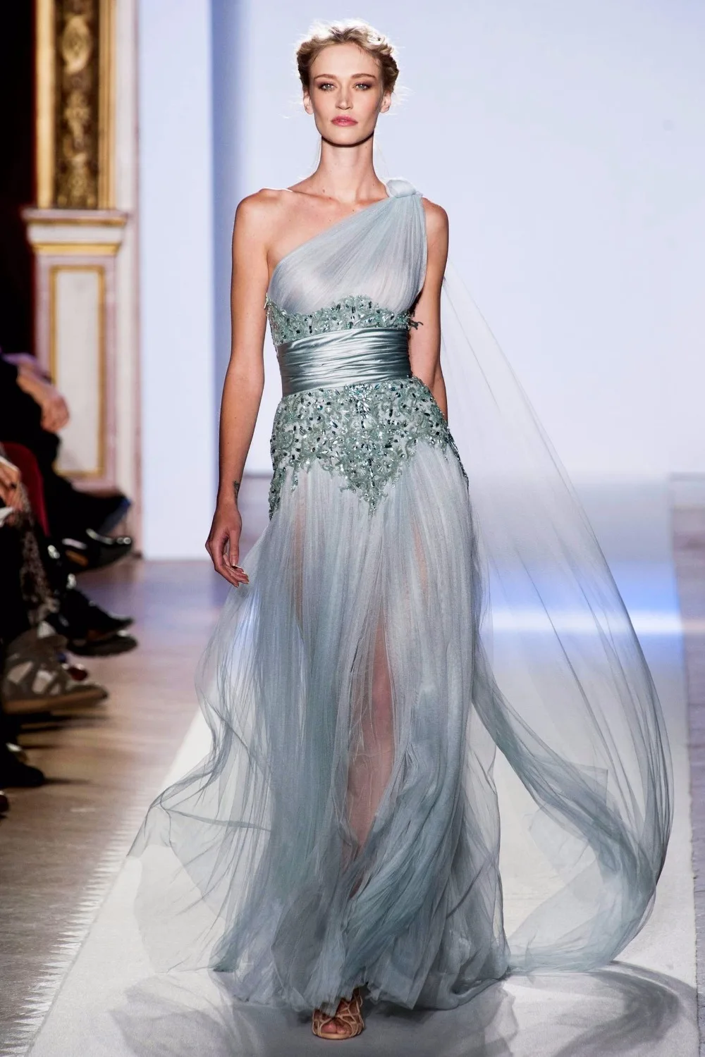 2017 New Zuhair_Murad Evening Dresses One shoulder ribbon Chiffon perspective Celebrity Dresses