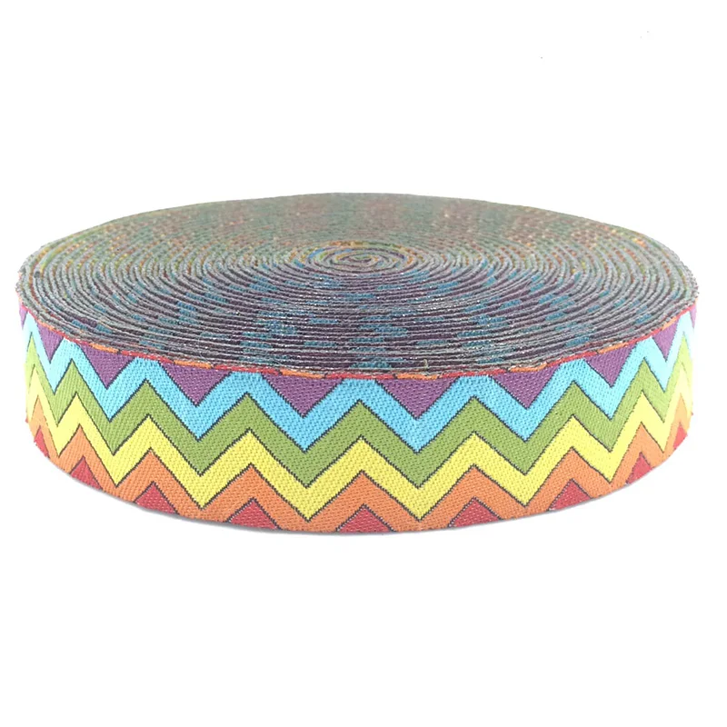 

7/8"22mm 100% Polyester Geometric multi color wave Handmade Accessories Laciness Woven Jacquard Ribbon For DIY Dog Collar
