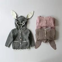 Новые детские свитера Свитер с капюшоном с заячьими ушками для мальчиков и девочек зимние вязаные свитера из шерсти и хлопка для маленьких детей Детская одежда