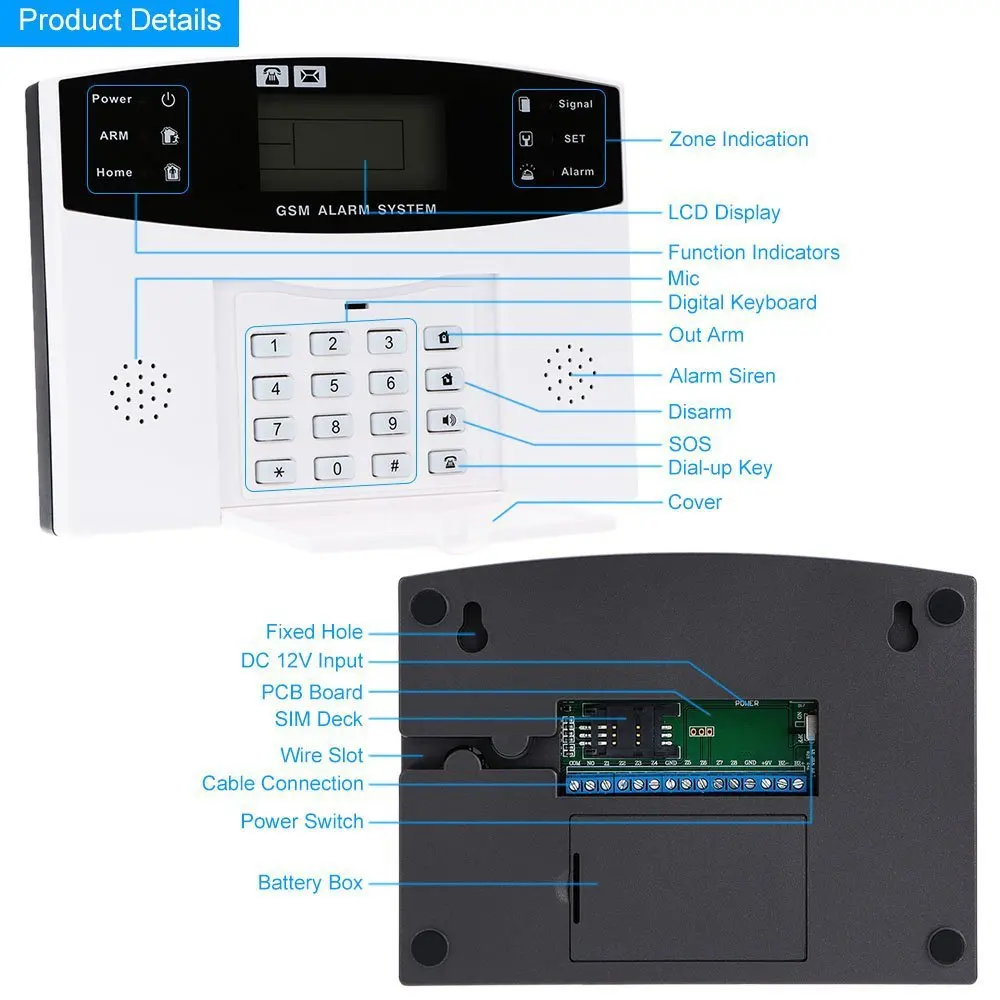 YobangSecurity 433 МГц 30A 99 беспроводной зоны ЖК-клавиатура голосовые подсказки GSM сигнализация Охранная домашняя Вспышка Сирена детектор дыма