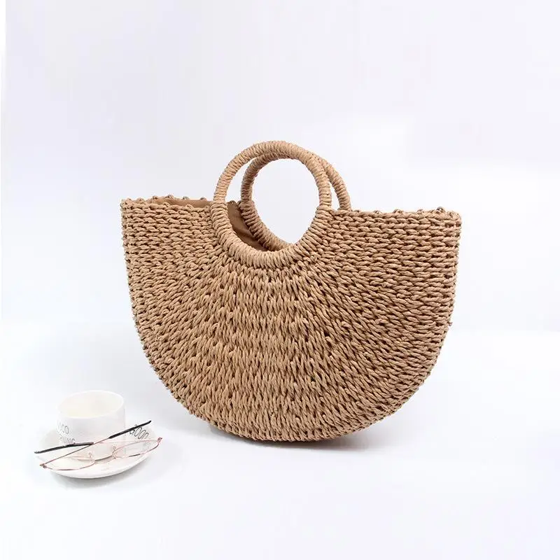 

2018 Spring Summer New Hand Bag Paper Rope Round Bag Retro Simple Pure Color Straw Woven Storage Bag