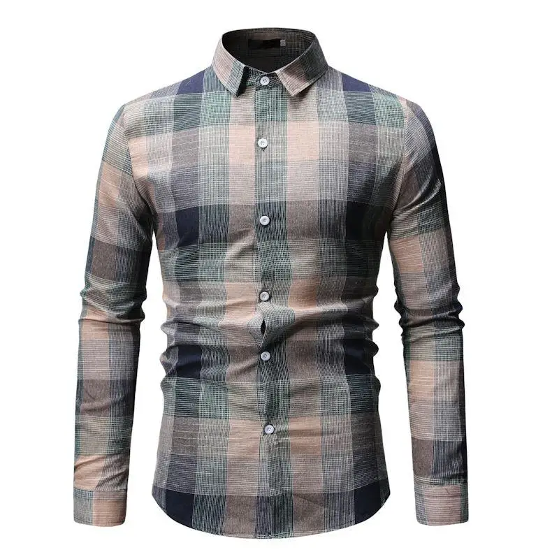 

Mens Shirt Plaid Lattice Check Design Fashion Casual Mens Long sleeve Shirt Blouse Mens clothing Slim fit New