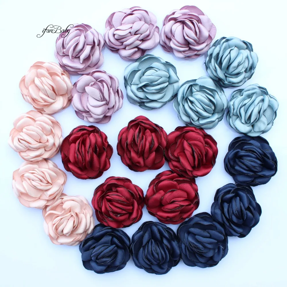 

2017 hair flowers girls kids women hair accessories burned singed hair flower satin fabric flowers 30pcs