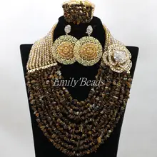 Модный Африканский бисер комплект ювелирных изделий 10 строк нигерийский Свадебный индийский свадебный костюм ожерелье набор ALJ169