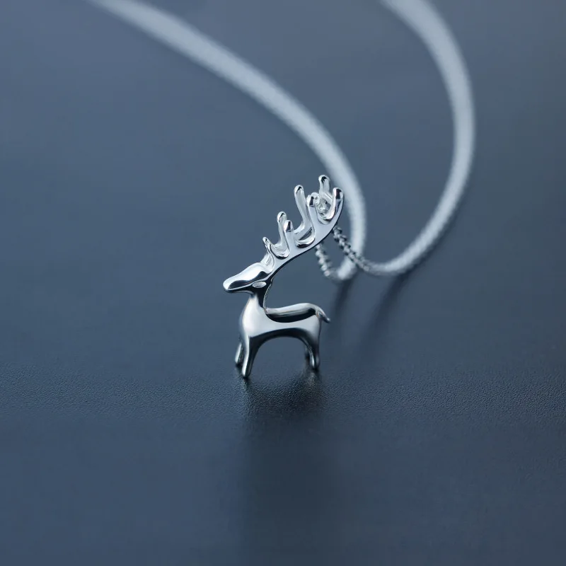 MloveAcc Настоящее серебро 925 пробы, яркое ожерелье с оленем и лосем, подвески, женское ожерелье с милым животным, подарок - Окраска металла: 925 Sterling Silver