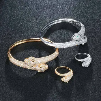 

HONGHONG High-quality Bangle & Bracelet Rings Jewelry Sets for Women Leopard head Shape Fashion Jewelry Accessory