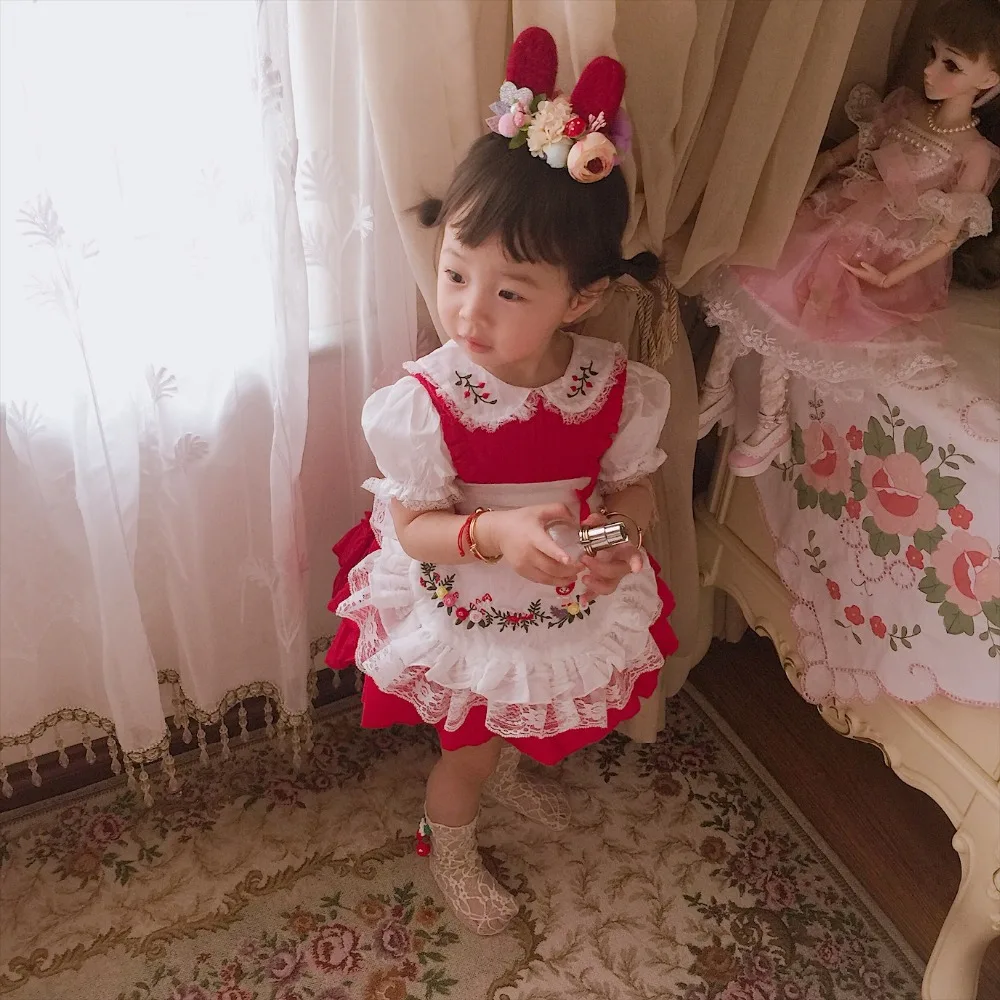 От 1 до 6 лет; красное винтажное платье с испанским помпоном для маленьких девочек; кружевное платье в стиле Лолиты; платье принцессы для девочек; праздничное платье на Рождество и день рождения