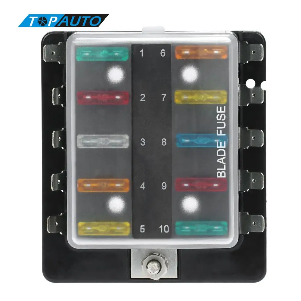 10 Way Blade Fuse Box Holder with Plastic Cover M5 Stud Standard 6.3mm Spade Terminals for Car Boat Marine 12V 24V Maximum 32V-in Fuses from Automobiles ...
