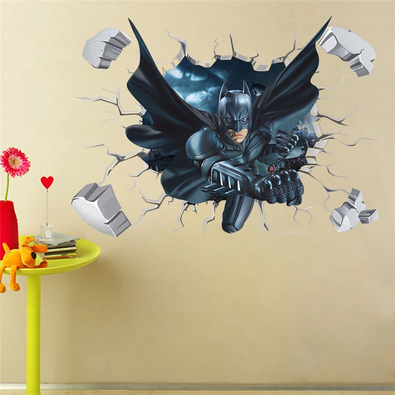 Бэтмен треснувшая стена эффект наклейка стикеры домашний декор книги по искусству росписи Супер Герои дети обувь для мальчиков Спальня