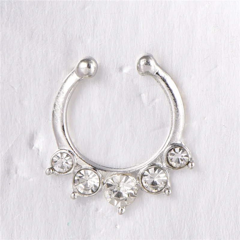 

2018 Hot sale crystal fake septum nose ring fake piercing clip on body jewelry faux hoop nose rings for women mujer
