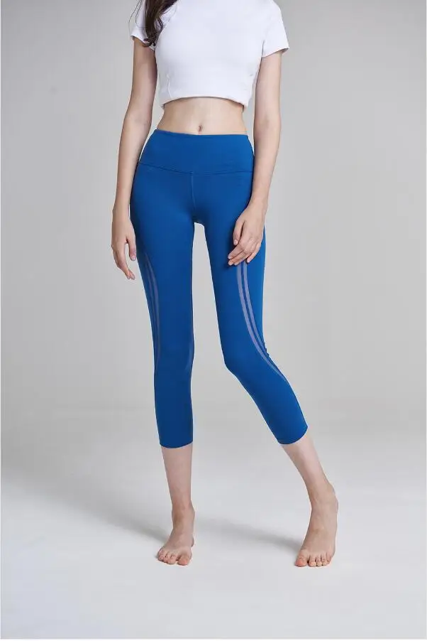 Для женщин теленок-длина быстросохнущие спортивные Леггинсы Штаны Для Йоги Фитнес Высокая Талия Для женщин плотно работает брюки