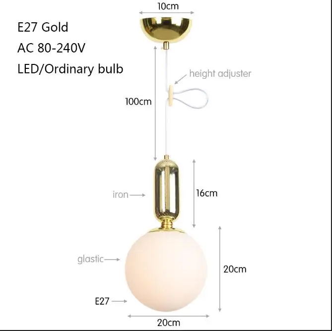 Современная Личность Сферический стеклянный абажур подвесной светильник E27 220V светодиодный подвесной светильник 5 стилей светильник для спальни фойе Кабинета кафе - Цвет корпуса: gold