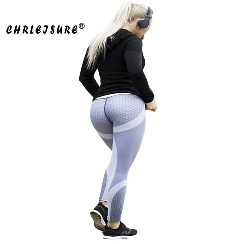 Женские геометрические леггинсы CHRLEISURE спортивные с высокой талией и цифровым