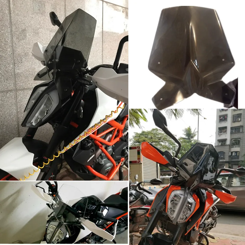 

Motorcycle Double Bubble Sports Windshield WindScreen Visor Viser Fits For KTM Duke 125 390 Duke 2017 2018 Smoke Clear Black