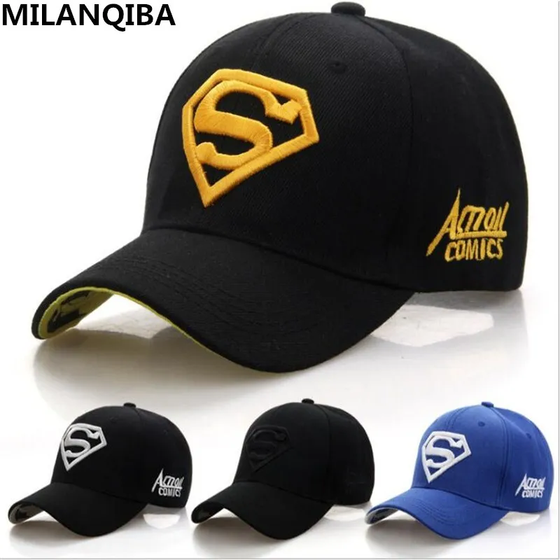 

[MILANQIBA] 2018 Brand 100% Cotton Baseball Caps Letter "S" Red Black Make Pattern Superman Caps Snapback Gorras Sports Sun Hats