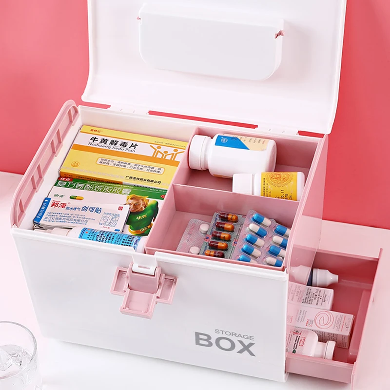 Billige Startseite First Aid Kit Medizin Box Lagerung Box Kunststoff Behälter Notfall Kit Tragbare Multi schicht Große Kapazität Medizin Brust