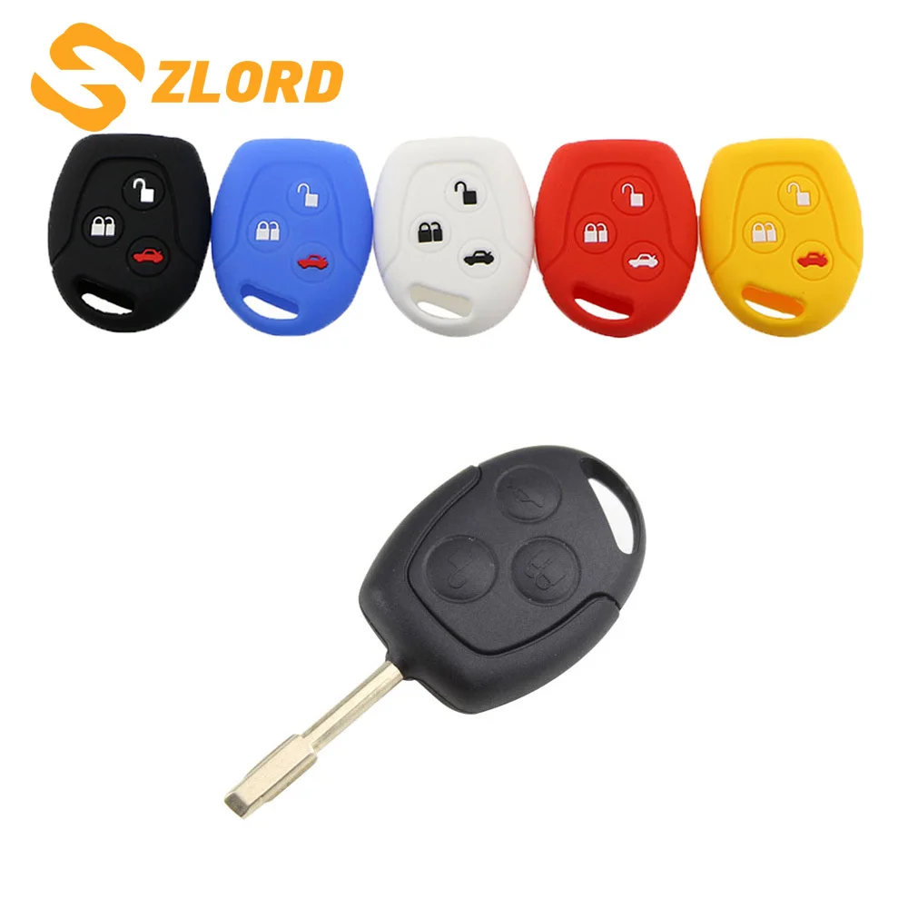 

Zlord Silicone Car Key Cover Case 3 Buttons for Ford Focus Mondeo Festiva Fusion Suit Fiesta KA Holder Protector Car Accessiores