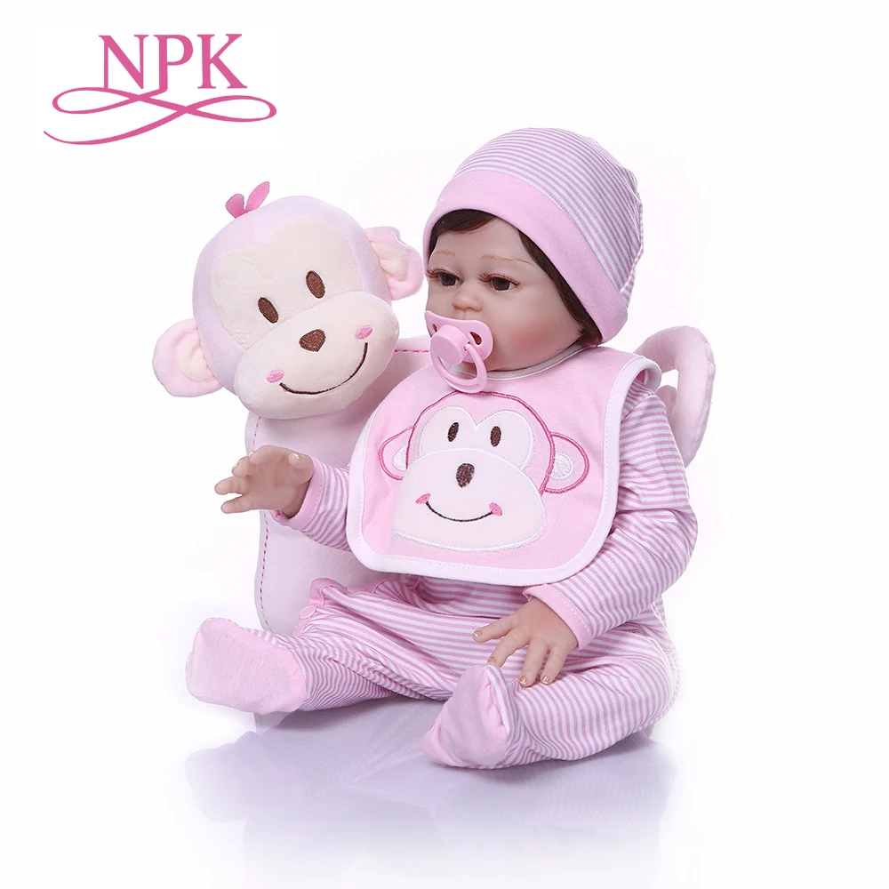 

NPK 22 inches 55cm Silicone Reborn Dolls With Monkey Pillow Boneca Fashion Lifelike Handmade Baby Doll Toys for Girls Brinquedo