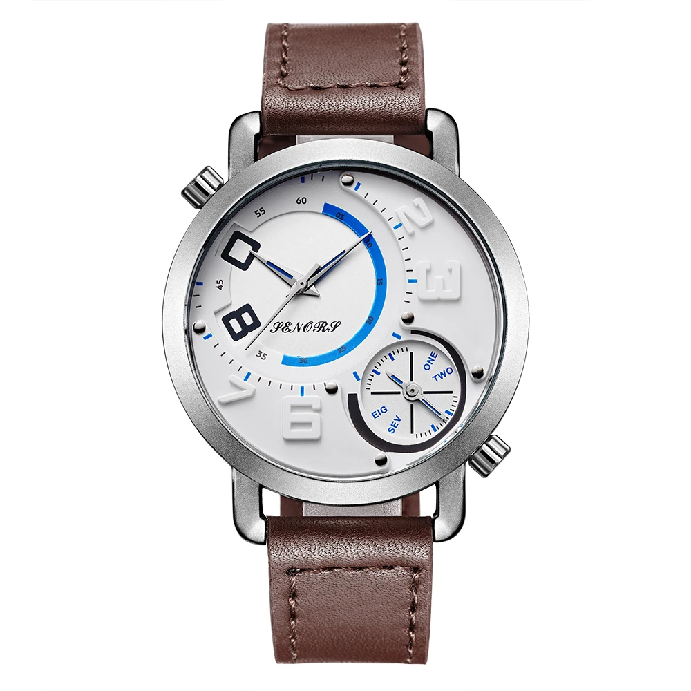 hot sell fashion casual Sport Quartz Watch Men Dual Time Zone Men ;s Wrist Watches Creative Leather Wristwatches Clock Hour