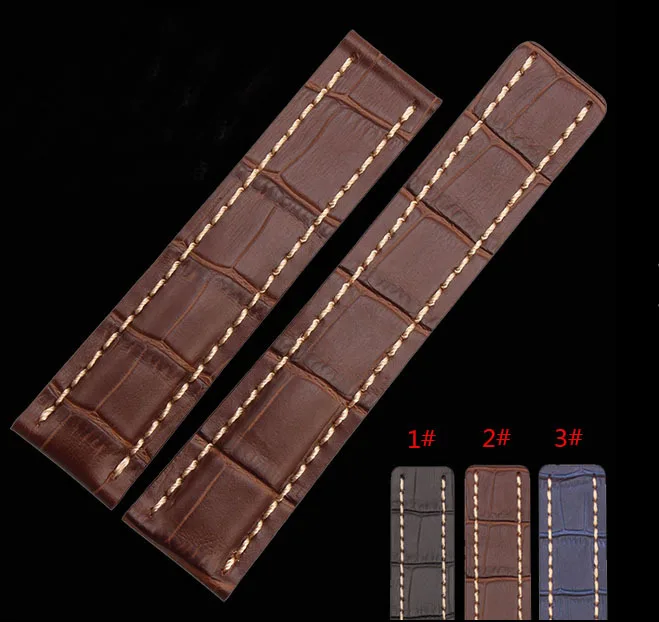 

Watch band 22mm 24mm New Mens Top Grade quality Blue Brown Black Crocodile Pattern Genuine Leather Watch Strap Bracelets