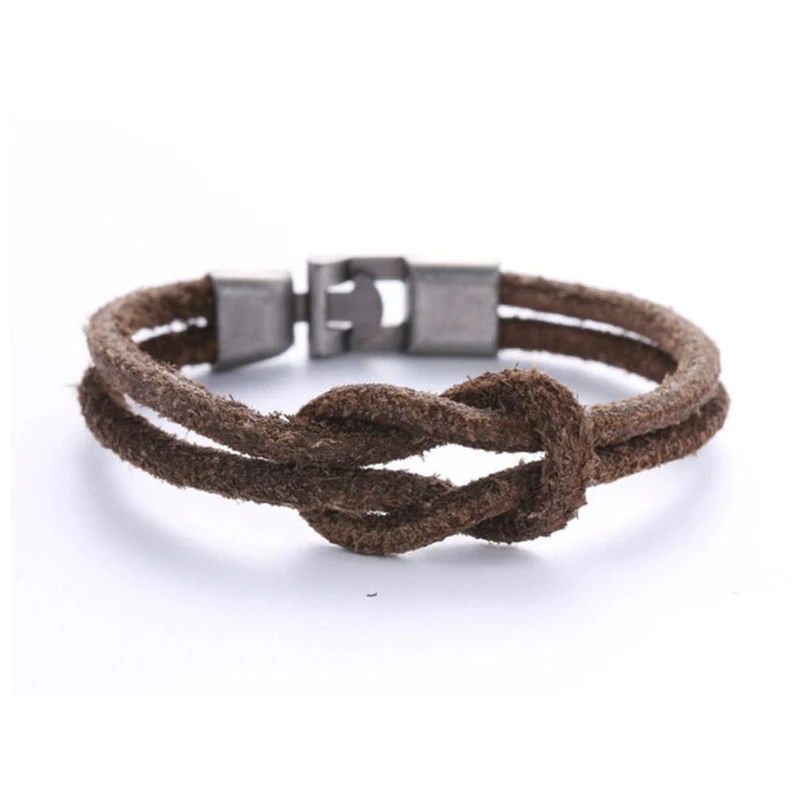 

Bracelet Homme Handmade Retro Genuine Leather Dark Brown Tie Charm Men Women Minimalism Braided Bracelets Bangles Male Jewelry