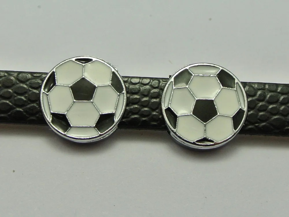 20 Alloy Enamel Soccer Ball Slide Charms Fit 8mm Wristband Belt Pet Collarin Garment Beads from