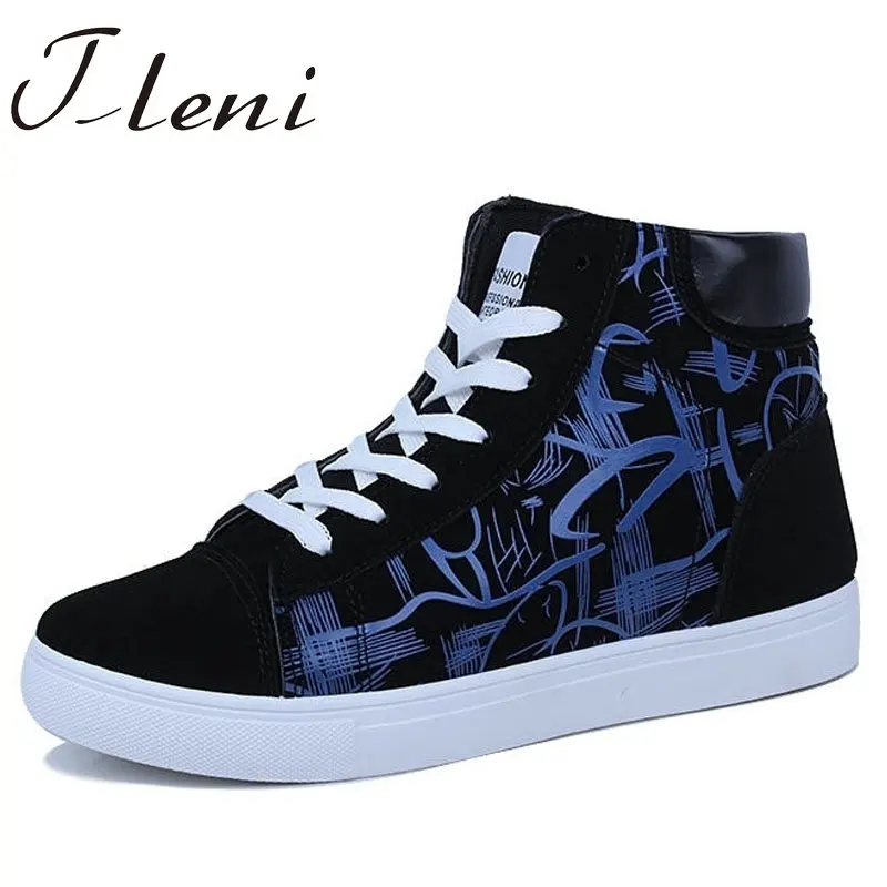 

Tleni New mens high top sneakers for boys Graffiti shoes for Young mens lace up breathable walking shoes for mens ZH-104