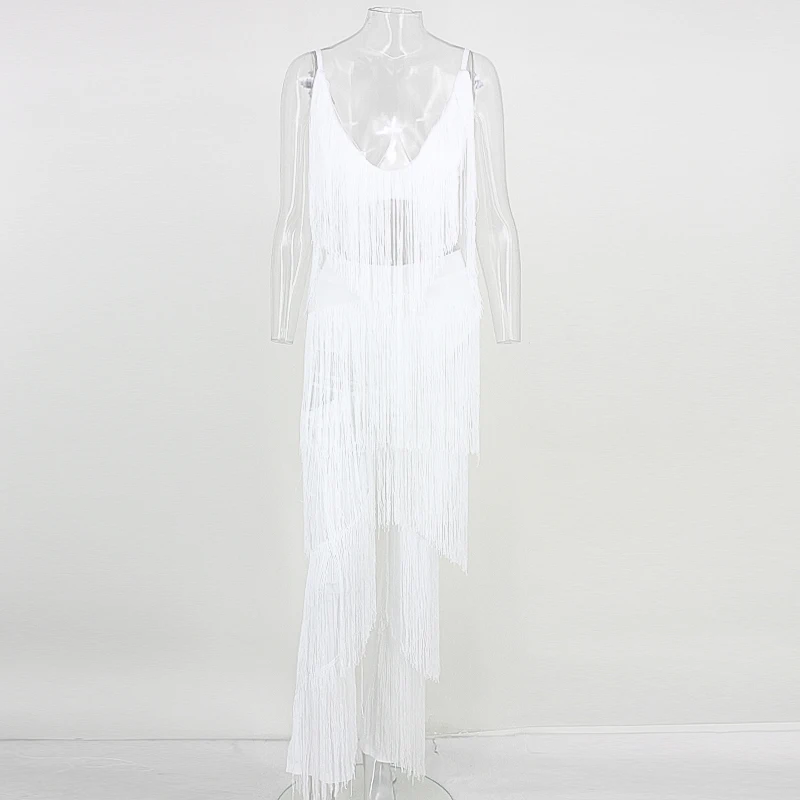 Bandage Women Set Sleeveless White Two Piece Set Top And Pants 2 Piece Set Women Chiffon Tassel Two Piece For Women Fringe Sets