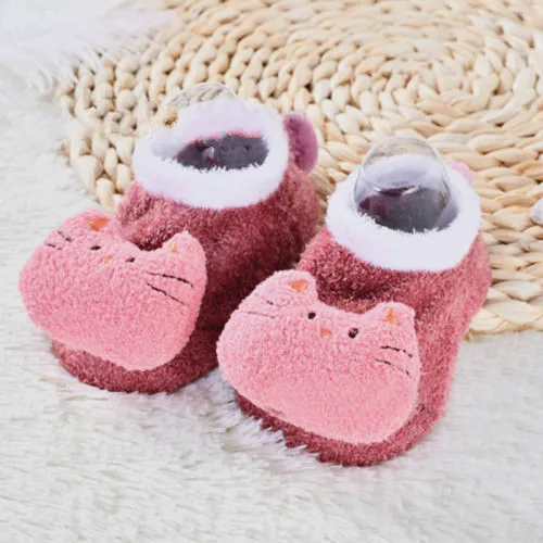 Милые Нескользящие носки с милыми животными для маленьких мальчиков и девочек Мягкие плюшевые хлопковые носки повседневные носки для малышей - Цвет: Розовый