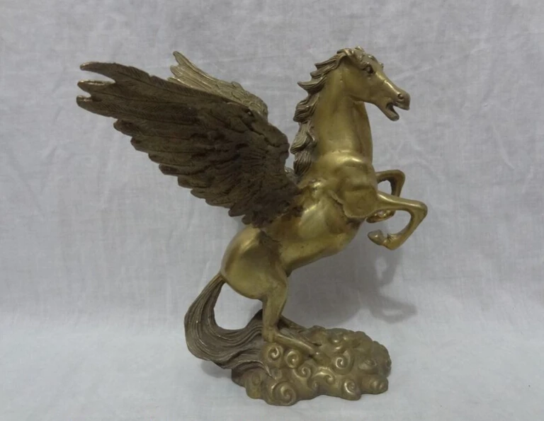 SCY Elegant old S2696 9&quot Chinese Brass Year Zodiac Wealth Animals Fly Myth Up Horse Bronze Statue (A 0319 discount 35%) | Дом и сад