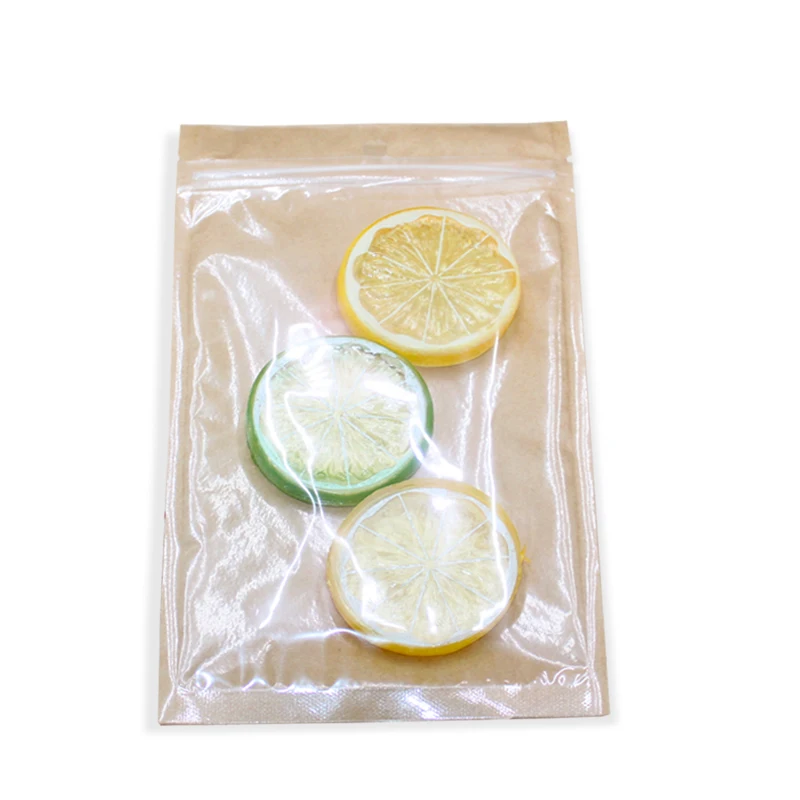 Wholesale 100pcs pouch Translucent kraft Zip Lock bag Front clear kraft paper zipper self