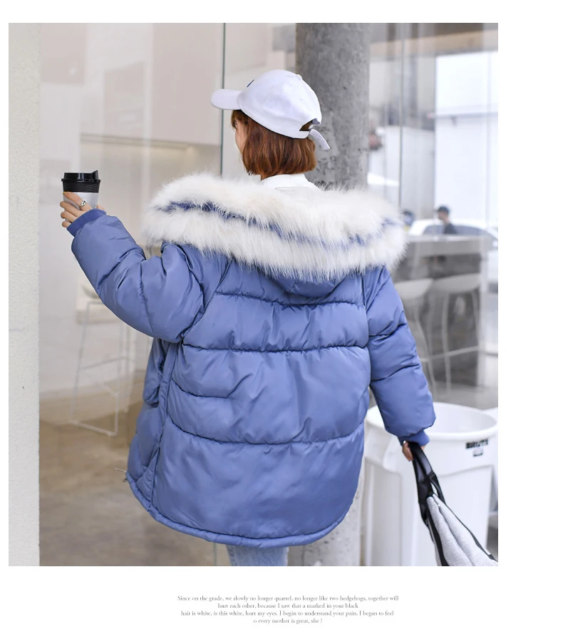 Теплая зимняя женская куртка, модное пуховое хлопковое пальто с капюшоном и меховым воротником, женское корейское однотонное Свободное пальто большого размера