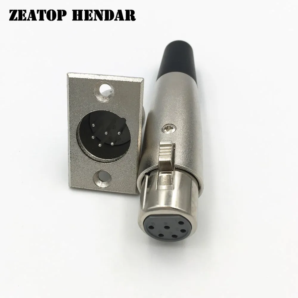 1set 6 Pin Xlr Female Plug + Male Socket Audio Mic Microphone Cable Connector Plug Silver