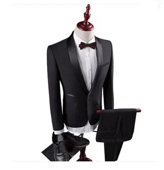 

New 2 or 3 Pieces Black Men Suits Groom Tuxedos One Button Wedding Suits for Men Groomsman Suits (Jacket+Pants+vest+tie)