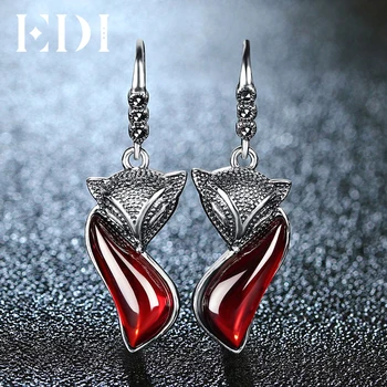 

EDI Fox Animal Garnet 100% 925 Sterling Silver Drop Earrings For Women Trendy Jewelry