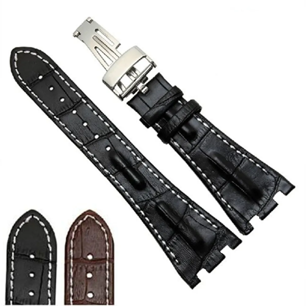 

Free Shipping 28 mm Black Red Line Leather Strap+Clasp for AP fit for Audemars for Piguet + Tool