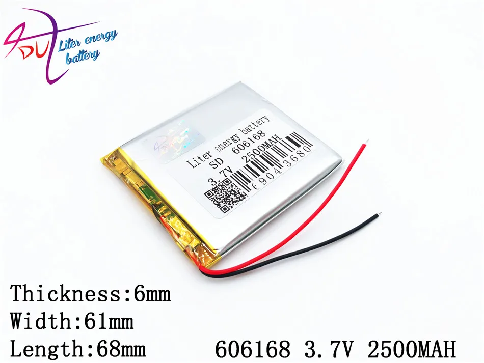 3.7V 2500mAh 606168 Lithium Polymer Li Po li ion Rechargeable Battery