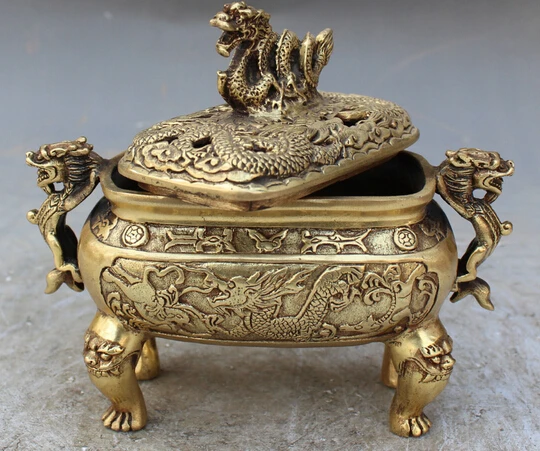 

B0601 516Chinese Characteristics exquisite bronze lion Lung Fu Long Fu Dogs censer statue