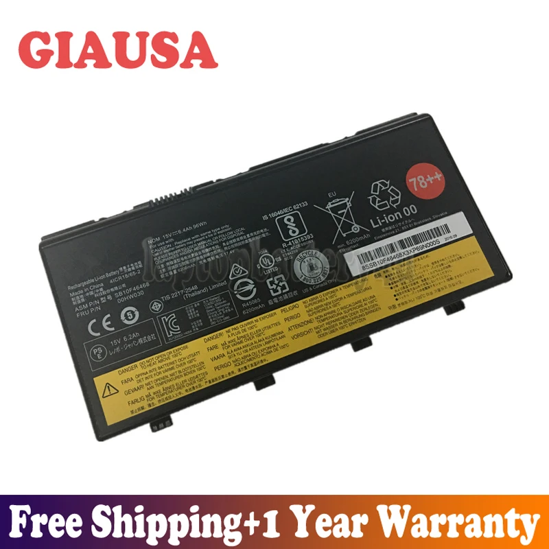 Giausa 15В 96Wh 6.4Ah 00HW030 Батарея для lenovo ThinkPad P70 SB10F46468 78++ серии