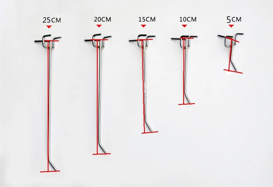 15 шт./лот, длина 100 мм, металлические хромированные крючки для Pegboard, вешалка для полки магазина, 25 мм, крюки для демонстрации отверстий для магазина, супермаркета