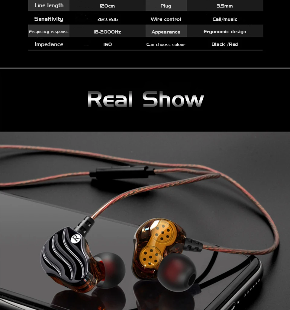 Earphones Dual Driver With Microphone Hifi Headset Stereo Bass Sport Headphone Wired Earphone For Phone Stereo Mic For iPhone  (24)