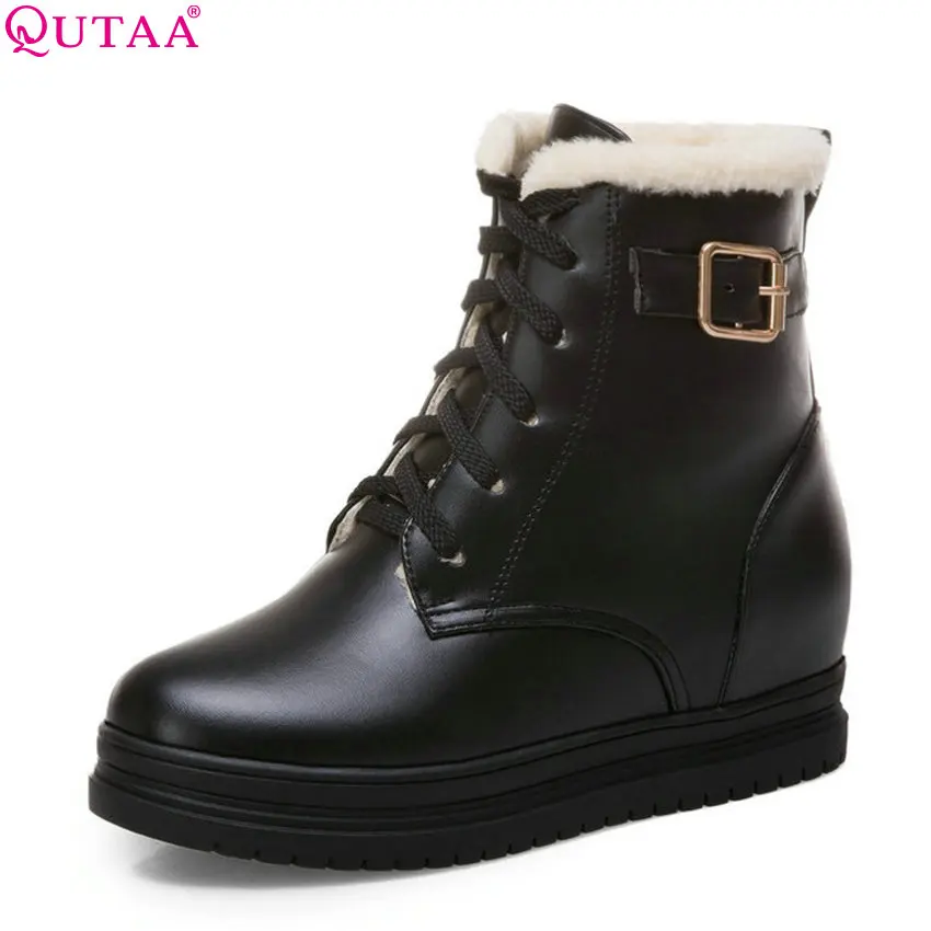 

QUTAA 2019Women Ankle Boots Platform Sweet Style Pink Women Shoes Winter Warm Boots Fur Inside Pu Leather Women Boots Size 34-43