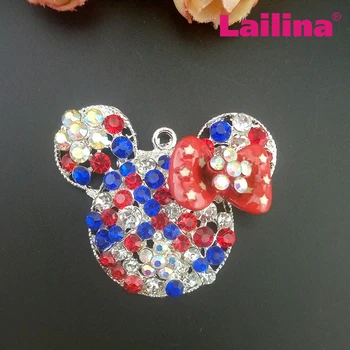 

50 pcs/lot Multi color rhinestone Minnie mouse pendant mouse chunky pendant