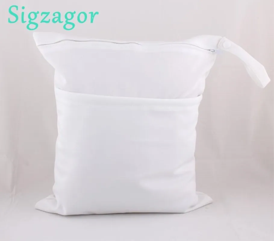 

[Sigzagor]Wet Dry Diaper Bag Nappy Reusable Two Zippers Plain Solid 9 Colors