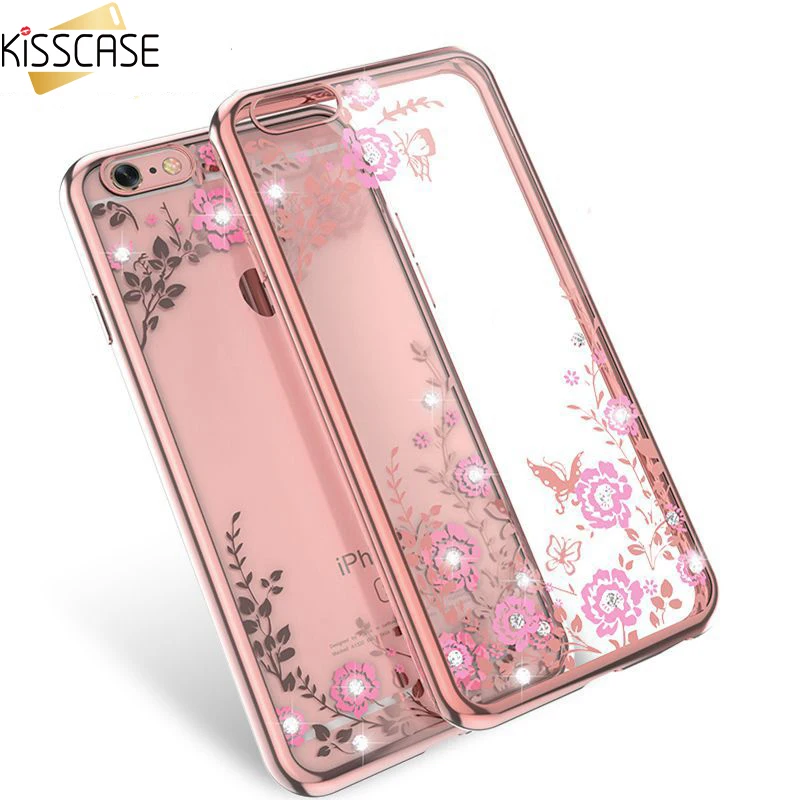 KISSCASE Luxury Rhinestone Soft TPU Case For iPhone 7 6 6s Plus 5 5s SE Samsung Galaxy S6 S7 Edge S8 S8 Plus Diamond Cases Cover cases-for-s8+