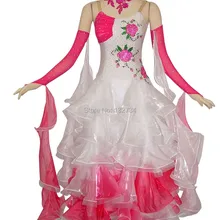 Сшитое на заказ современное Танго вальс бальное платье для танцев бальное платье из гладкой ткани стандартный бальный зал платье для девочек кружевное танцевальное платье B-0024